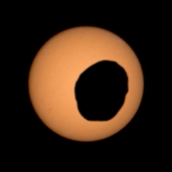 Perseverance catches Phobos slipping across the Sun on sol 1948. Image: 2026 08 26 perseverance phobos sun transit.