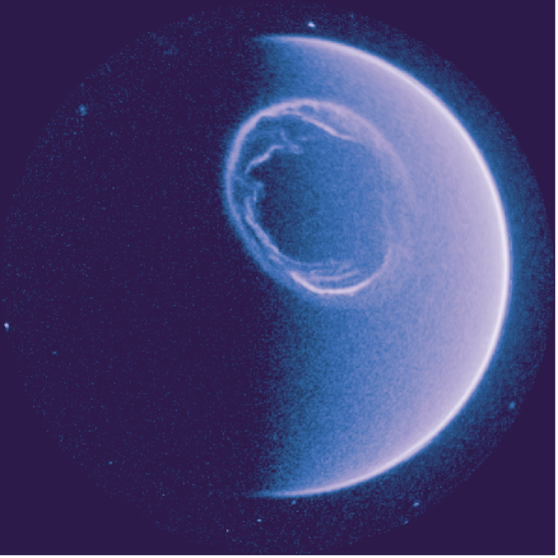Earth's northern hemisphere as seen by SMILE's UVI camera on 24 July 2026, showing the dayside and nightside auroral oval in ultraviolet light. (Image credit: ESA & CAS/Smile/UVI)