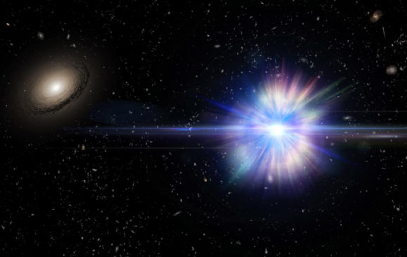 An artist's concept of a Type Ia supernova exploding in the intergalactic space between galaxies within a galactic cluster, used by supernova cosmology programs to standardise the brightness of these explosions across cosmic time. Image credit: Alex Parker / NASA / SDSS.