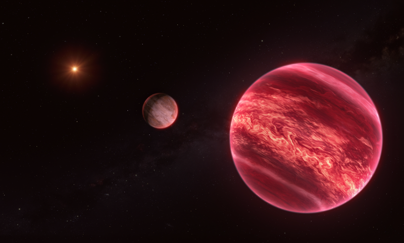 Artist's impression of the CD-35 2722 system, with a Jupiter-mass moon-like object orbiting a brown dwarf
